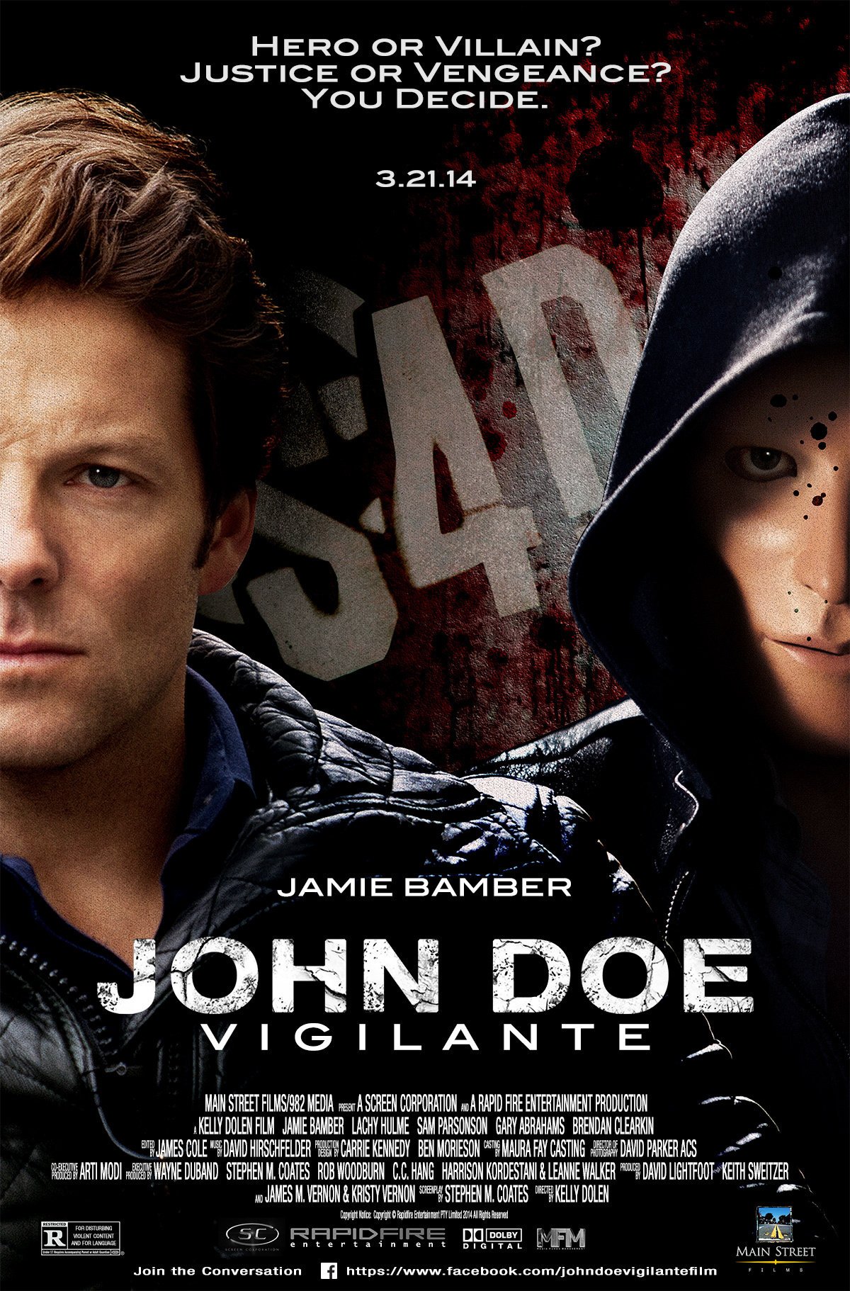 John Doe: Vigilante (2014) crime thriller film starring Jamie Bamber, Lachy Hulme - post-production supervised by Dale Tanguay, Carbon Arc Media